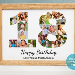 Collage photo personnalisé pour 18e anniversaire - Décoration de fête pour 18e anniversaire - Collage photo - 18 photos d'intérieur - Cadeau personnalisé