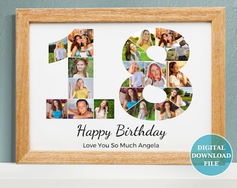 Custom 18th Birthday Photo Collage - 18th Anniversary Party Decoration - Picture Collage - 18 Pieces Inside Photos - Personalized Gift