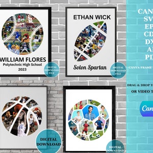Anpassbare Baseball, Football, Rugby, Basketball-Foto-Collage Canva SVG-Vorlage - Digital Photo Collage Design