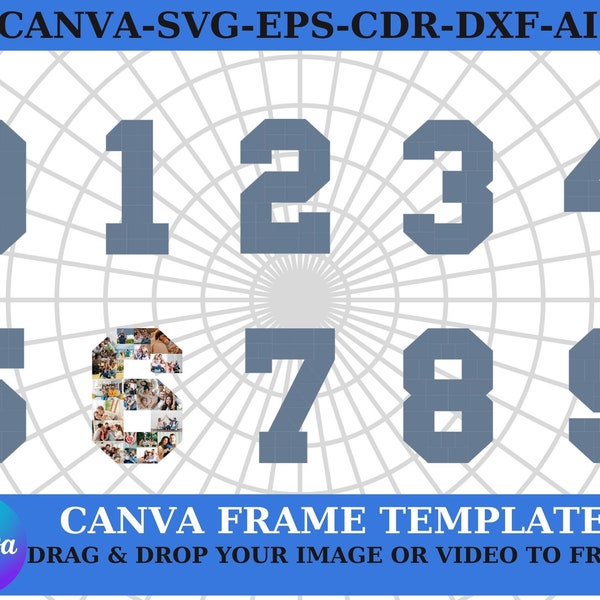 Editable Number Collage Design on Canva – Customizable Photo Template | Instant Digital Download