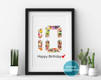 10th Birthday Gift, Number Photo Collage, 10th Anniversary Party Decoration, Picture Collage, Custom 10th Birthday Photo Collage, DIY