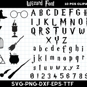 Lot de polices SVG Potter, police magique Wizard, lettres de l'alphabet Halloween, téléchargement immédiat pour Cricut & Silhouette, Ttf, SVG, PNG, Eps