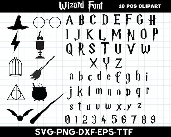 Potter Schrift SVG Bundle, Zauberer Magie Schrift, Halloween Alphabet Buchstaben, Sofort Download für Cricut & Silhouette, Ttf, SVG, PNG, Eps
