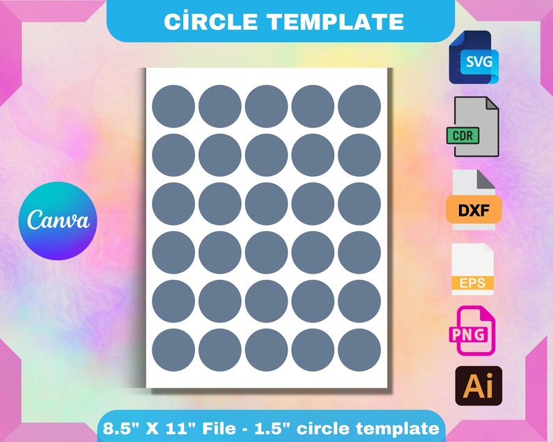 1.5 Circle Template, Multipurpose Labels Template, SVG, Canva, DXF, Png