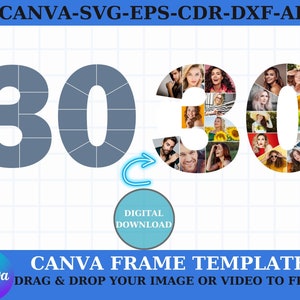 30th Birthday Gift, Number Photo Collage, 30th Anniversary Party Decoration, Picture Collage, Custom 30th Birthday Photo Collage, DIY