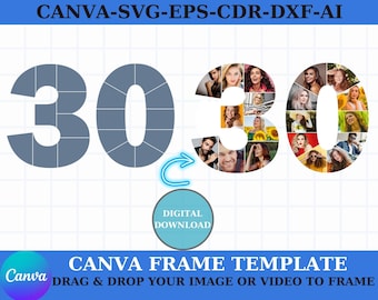 30th Birthday Gift, Number Photo Collage, 30th Anniversary Party Decoration, Picture Collage, Custom 30th Birthday Photo Collage, DIY