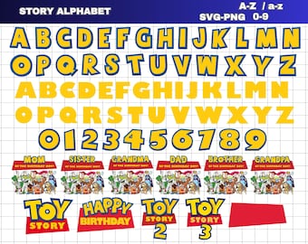Toy Story Font SVG PNG – Toy Story Alphabet Letters and Numbers – Bonus Clipart and Phrases – Digital Download for Cricut – Toy Story Bundle