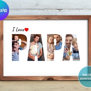 Collage de fotos para papá – Regalo personalizado para el Día del Padre – Collage de fotos para papá – Fotomontaje de cumpleaños de niños – Plantilla editable de Canva