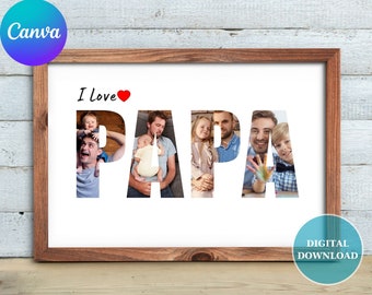 Papa Photo Collage – Personalized Father’s Day Gift – Picture Collage for Dad – Birthday Photo Montage from Kids – Editable Canva Template