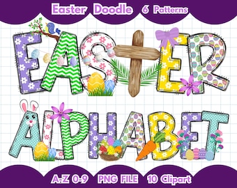Easter Doodle Letters, Easter Alpha Doodle, Easter Alphabet PNG, Easter Day Clipart, Clip Art Alphabet Doodle Letters Set PNG