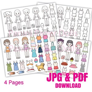 Bambola di carta carina Kawaii stampabile con pagine da colorare