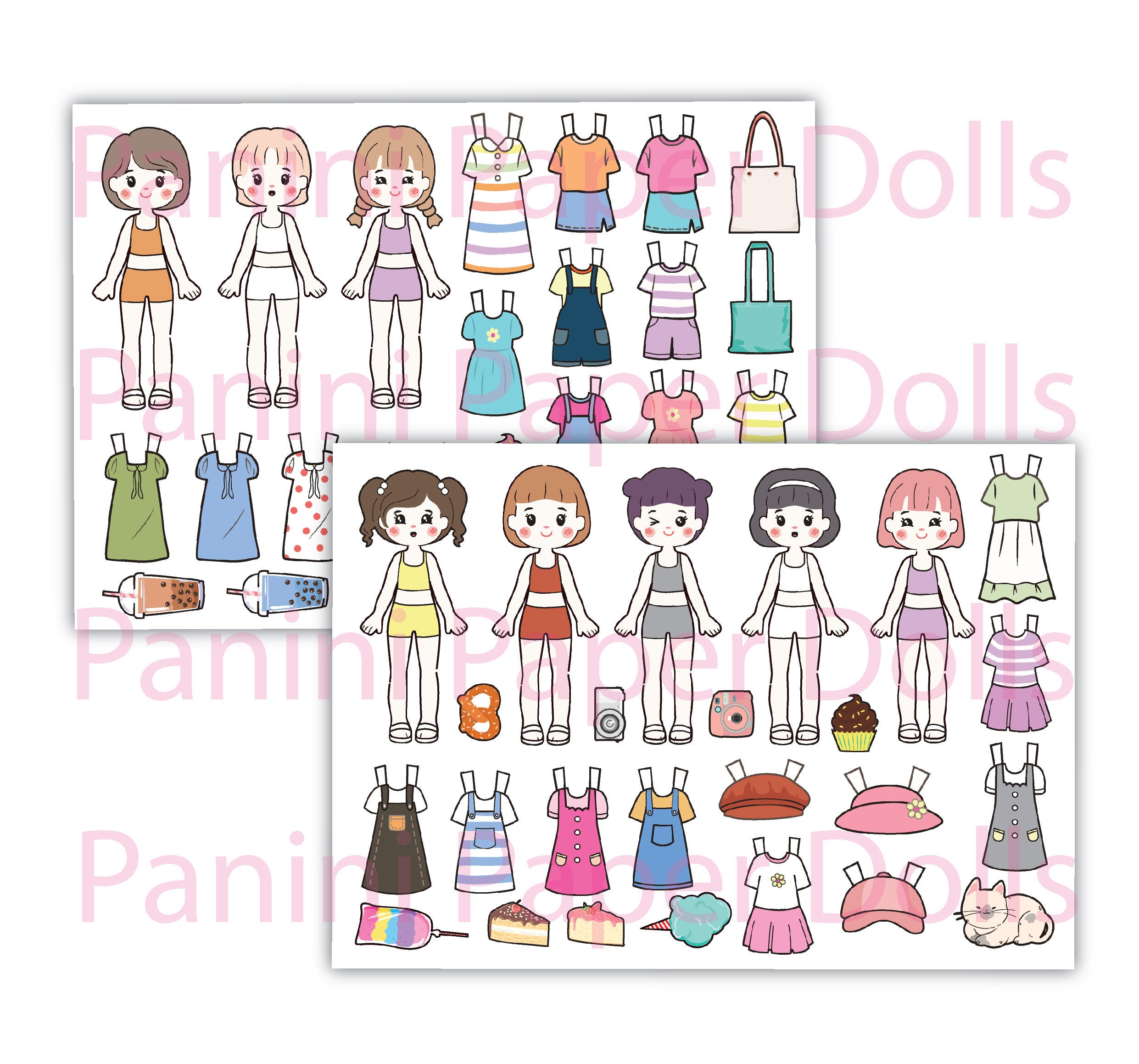 Cute Kawaii Printable Paper Doll With Coloring Pages - Etsy