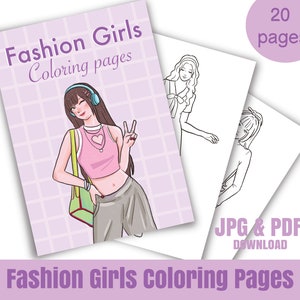 Fashion Coloring Pages - Fashion Outfit Coloring Pages for Adult and Kids, Printable Coloring Book, Fashion Illustrations