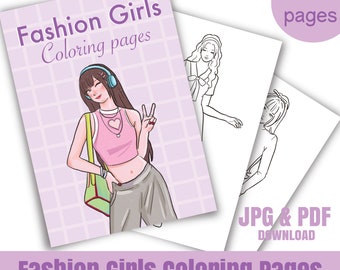 Fashion Coloring Pages - Fashion Outfit Coloring Pages for Adult and Kids, Printable Coloring Book, Fashion Illustrations