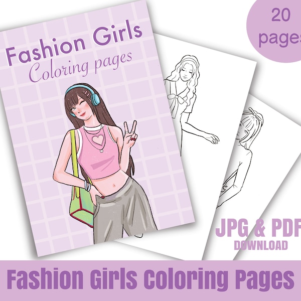 Fashion Coloring Pages - Fashion Outfit Coloring Pages for Adult and Kids, Printable Coloring Book, Fashion Illustrations