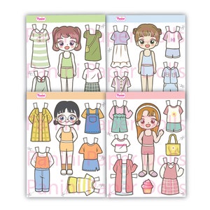 Printable Paper Doll Cute Kawaii Paper Dolls Dress Up Toys Instant Digital Download zdjęcie 2