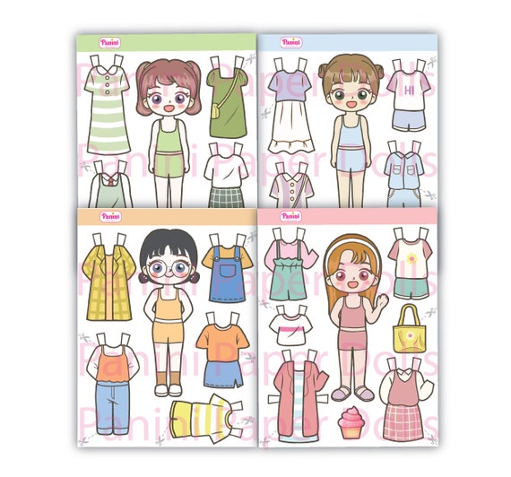 Paper doll fashion clothes set, cute anime girl for dress-up game