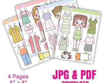 Poupée en papier imprimable Poupées en papier kawaii mignonnes pour habiller des jouets Téléchargement numérique instantané