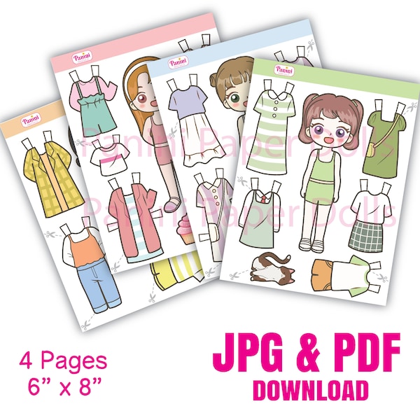 Printable Paper Doll Cute Kawaii Paper Dolls Dress Up Toys Instant Digital Download