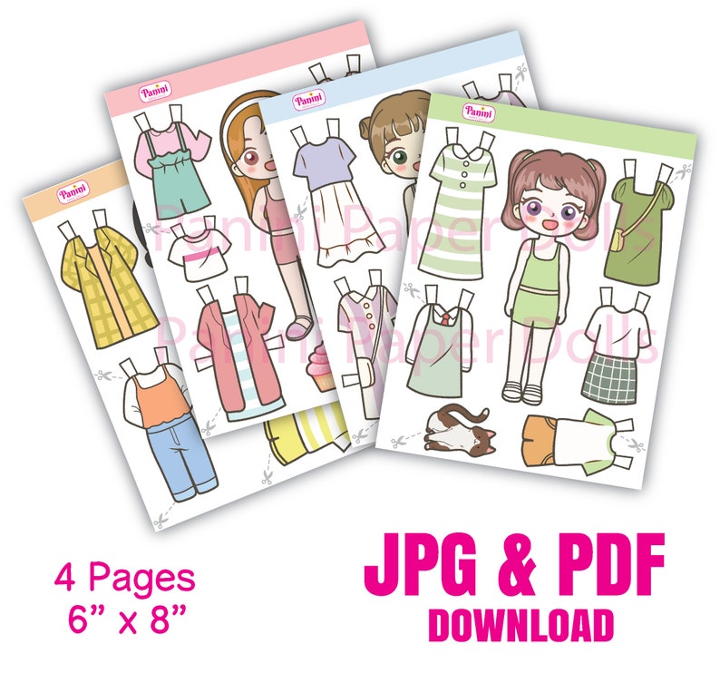 Printable Paper Doll Cute Kawaii Paper Dolls Dress Up Toys Instant Digital Download zdjęcie 1