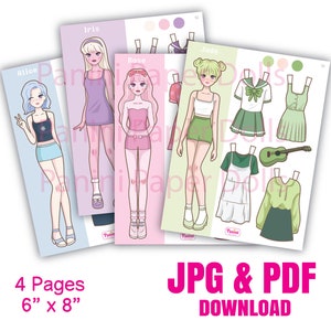 Poupée en papier imprimable Dress Up Girls Poupée en papier coréen K-pop Doll Inspiré Jouets Téléchargement numérique instantané image 1
