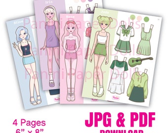 Printable Paper Doll Dress Up Girls Korean Paper Doll K-pop Doll Inspired Toys Instant Digital Download