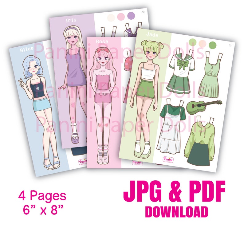 Poupée en papier imprimable Dress Up Girls Poupée en papier coréen K-pop Doll Inspiré Jouets Téléchargement numérique instantané image 1