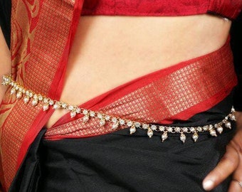 Cinturón de cadera saree chapado en oro tradicional Kundan / Cadena del vientre / Kamarpatta / Kamarband ajustable / Cinturón de cintura de joyería india / Joyería Boho