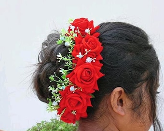 Matrimonio Gajra, Scrunchie Gajra, Gioielli floreali per matrimonio indiano, Gajra per capelli, Accessori per capelli, Mogra Gajra, Gajra elastico