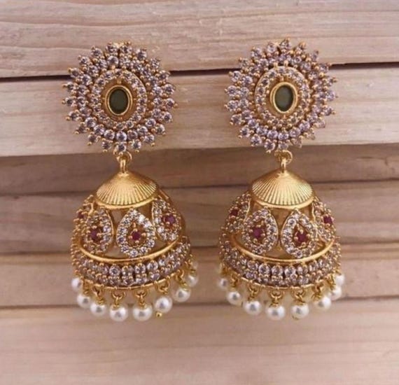 Gold plated american diamond earrings discount