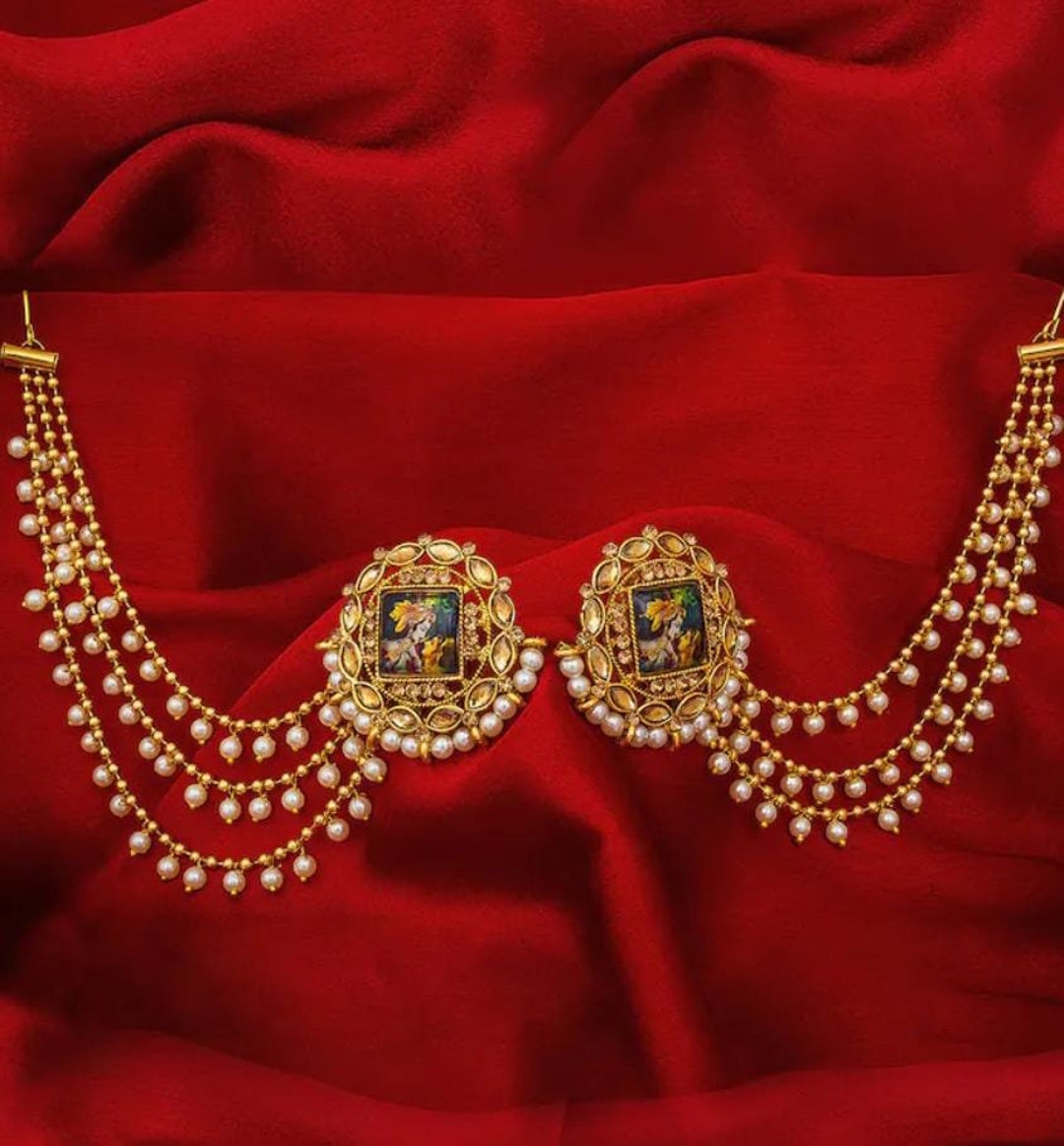 Stylish Gold Plated Bahubali Style Circular Stud Earrings With Hair