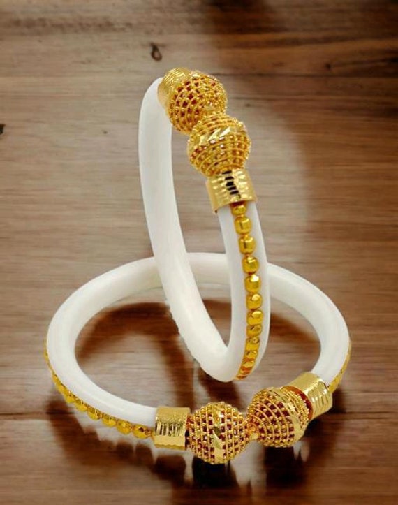 Designer Alloy Gold Plated Kada Bangles, Shakha Pola Bangles, Red