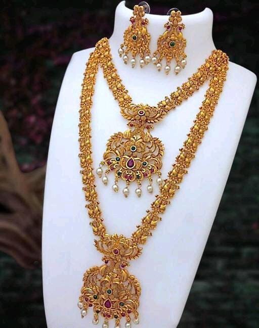 Ensemble de colliers ras de cou indiens en plaqué or 24 carats : Bijoux du temple de l'Inde du Sud - Canada