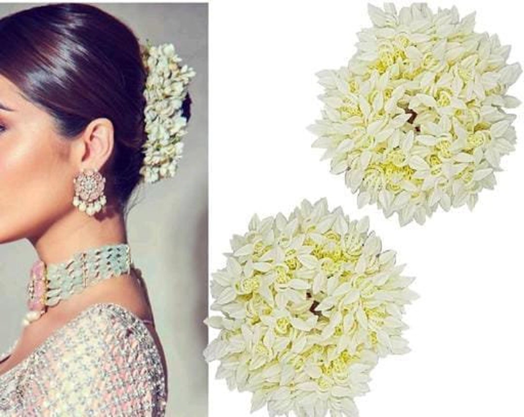 Artificial Mogra Jasmine Gajra Hair Scrunchie, Wedding Gajra Bun Holder, Gajra Hand Band