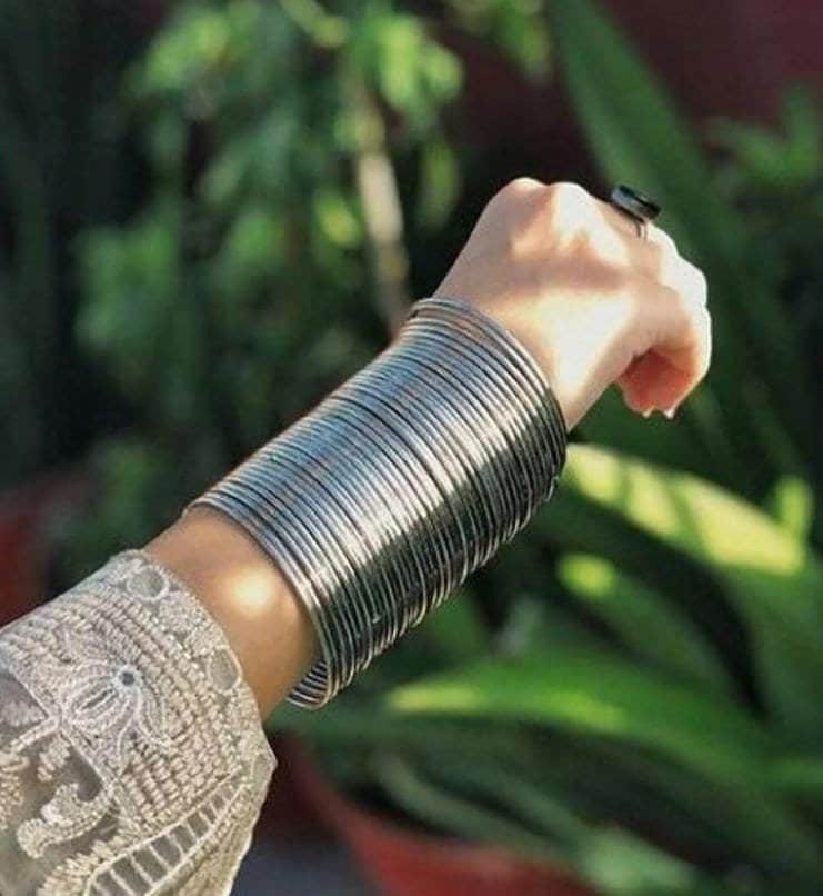 Set of 24 Silver Metal Oxidised Bangles Set, Silver Chudiya