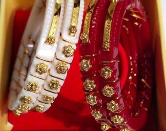 Traditional Bengali Gold Binding Bangles, Shakha Pola Bangles, Red White  Copper Plated Bangles, Acrylic Bangles, Bangoli Acrylic Wedding Set