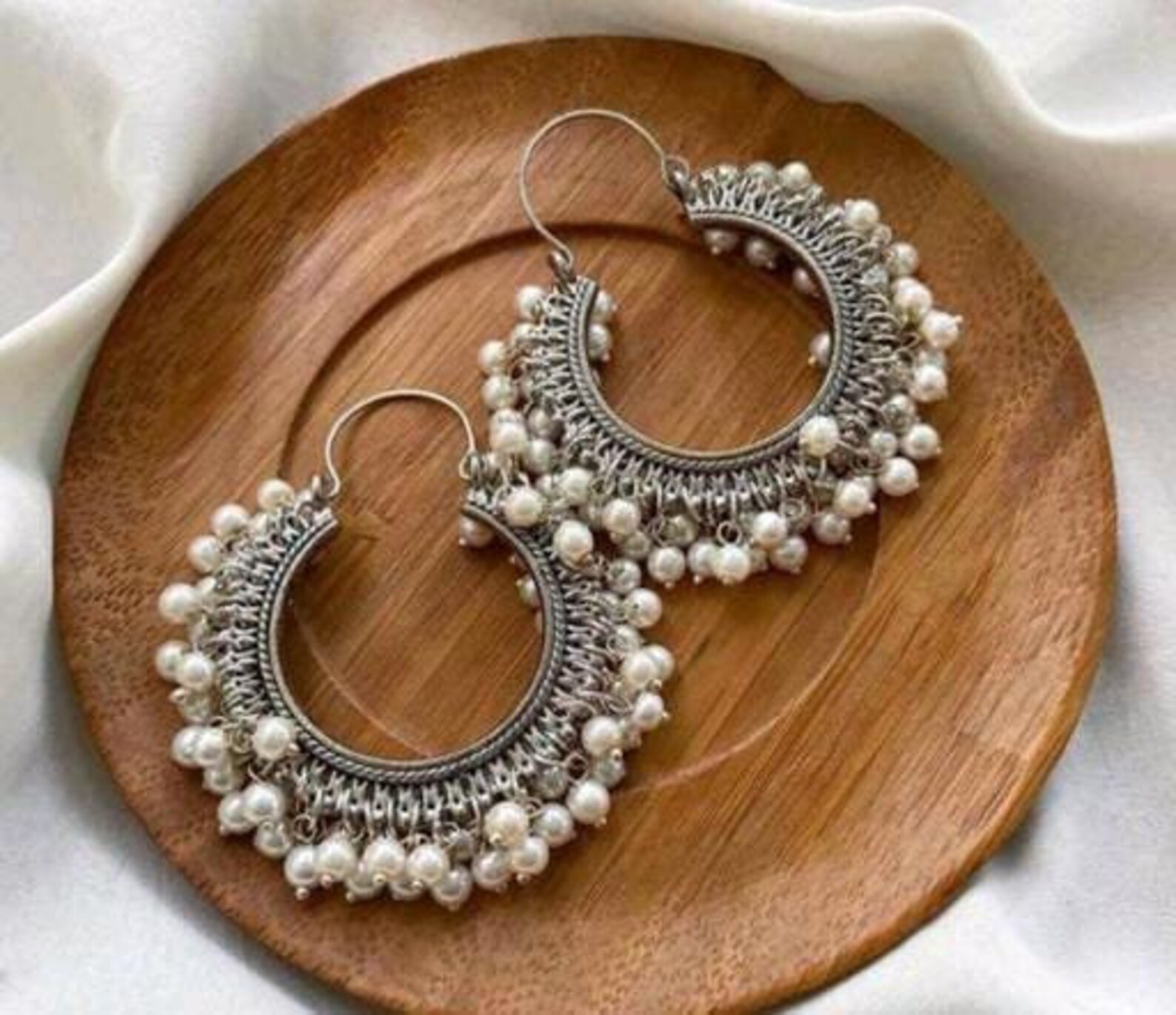 thumbnail image 2 of 925 Sterling Silver Hoop Earrings For Women, Freshwater Pearls Hoop 2 of 11