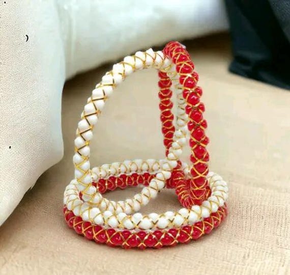 Indian Bengali Gold Binding Bangles, Shakha Pola Bangles, Red White Copper  Plated Bangles, Acrylic Bangles, Bangoli Acrylic Wedding Set