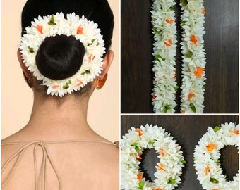 Wedding Gajra Bracciale Floreale Indiano 2 Pezzi | Scrunchie Gajra Con Mogra, Gioielli Da Sposa, Confezione Regalo In Iuta