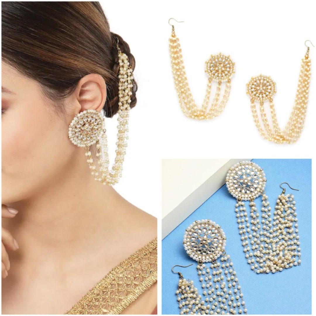 Stylish Gold Plated Bahubali Style Circular Stud Earrings With Hair