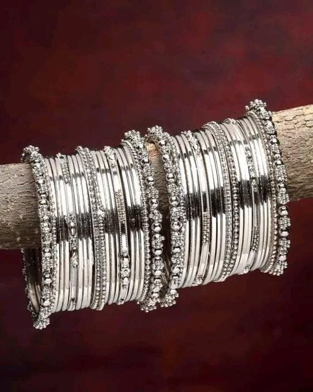 Oxidised Polish Silver Metal Oxidised Bangles Set, Oxidised
