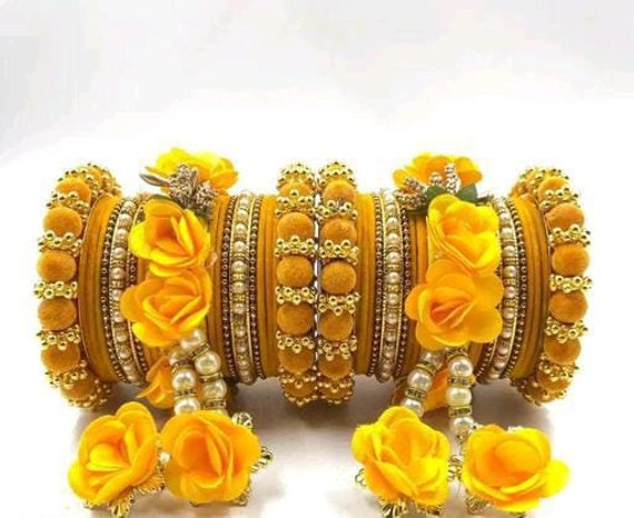 Buy Haldi Ceremony Latkan Yellow Flower Bangles Indian Weddings