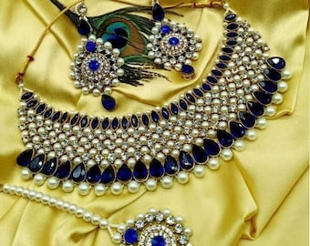 Ensemble de colliers de perles Kundan / Ensemble de bijoux Kundan faits main / Ensemble de colliers de fête / Ensemble de bijoux pour femmes / Ensemble de colliers de mariage indien