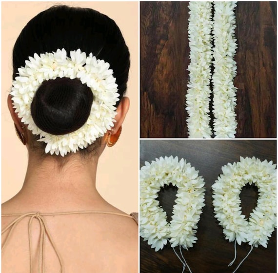 Artificial Mogra Jasmine Gajra Hair Scrunchie, Wedding Gajra Bun Holder,  Gajra Hand band, Wedding Favors, Mogra Hand Hair Accessories