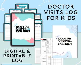 Journal numérique et imprimable des visites chez le médecin pour les ENFANTS, fiche de santé, suivi des visites chez le médecin, rendez-vous médicaux, feuilles de courbe de croissance