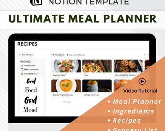 Modèle de planificateur de repas Notion : organiseur de recettes et liste de courses (PDF)