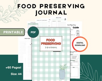 Journal imprimable sur la conservation des aliments, recettes de mise en conserve, inventaire (téléchargement numérique)