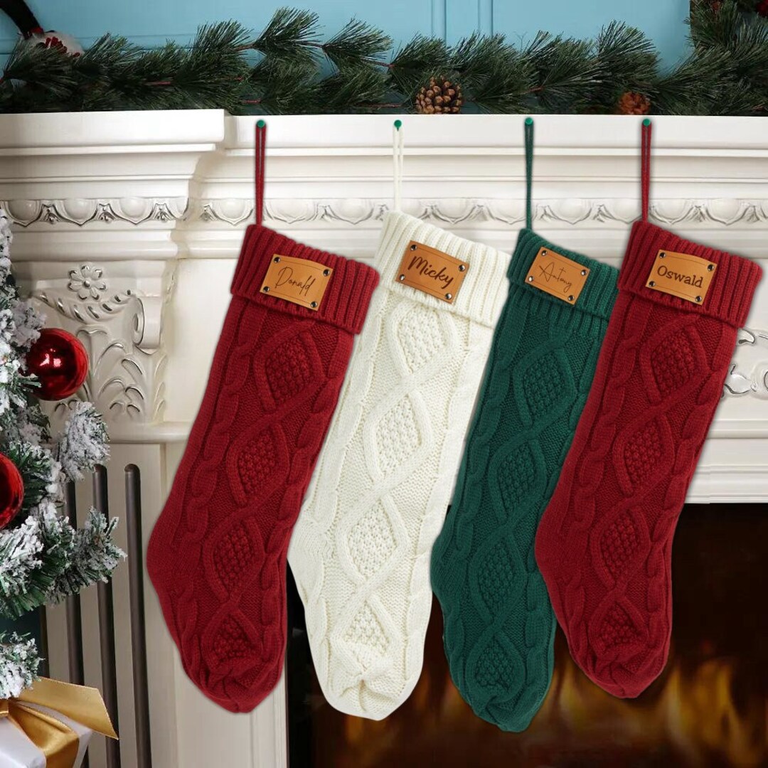 Leather Knitted Christmas Socksfamily Christmas Etsy