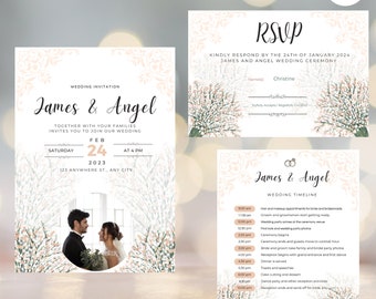 Royal Style Wedding Invitation Card, Wildflower Wedding Invitation Template, Printable Wedding Invitation, Digital Downloads [Customization]
