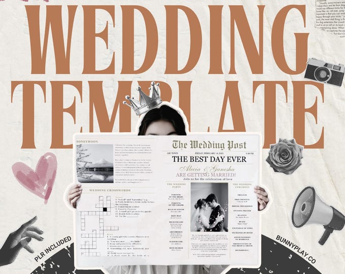 Featured listing image: Magazine-Style Wedding Booklet | Editable Canva Templates All-in-one Wedding Bundle with PLR